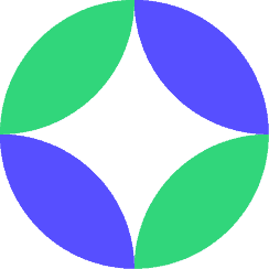 'n Sirkel gemaak van vier blaaragtige vorms; twee is groen, twee is blou, simmetries gerangskik met hul punte wat in die middel ontmoet, wat 'n steragtige gaping in die middel skep.