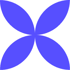 'n Simmetriese geometriese ontwerp met vier blou, blomblaarvormige ovale wat in 'n kruispatroon gerangskik is, met hul puntige punte wat in die middel op 'n liggrys agtergrond ontmoet.